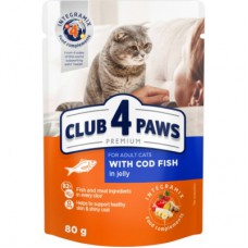 Вологий корм для кішок Club 4 Paws в желе з тріскою 80 г (4820215364645)