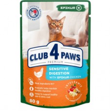 Вологий корм для кішок Club 4 Paws з чутливим травленням з куркою EPIKUR у соусі 80 г (4820215365666)