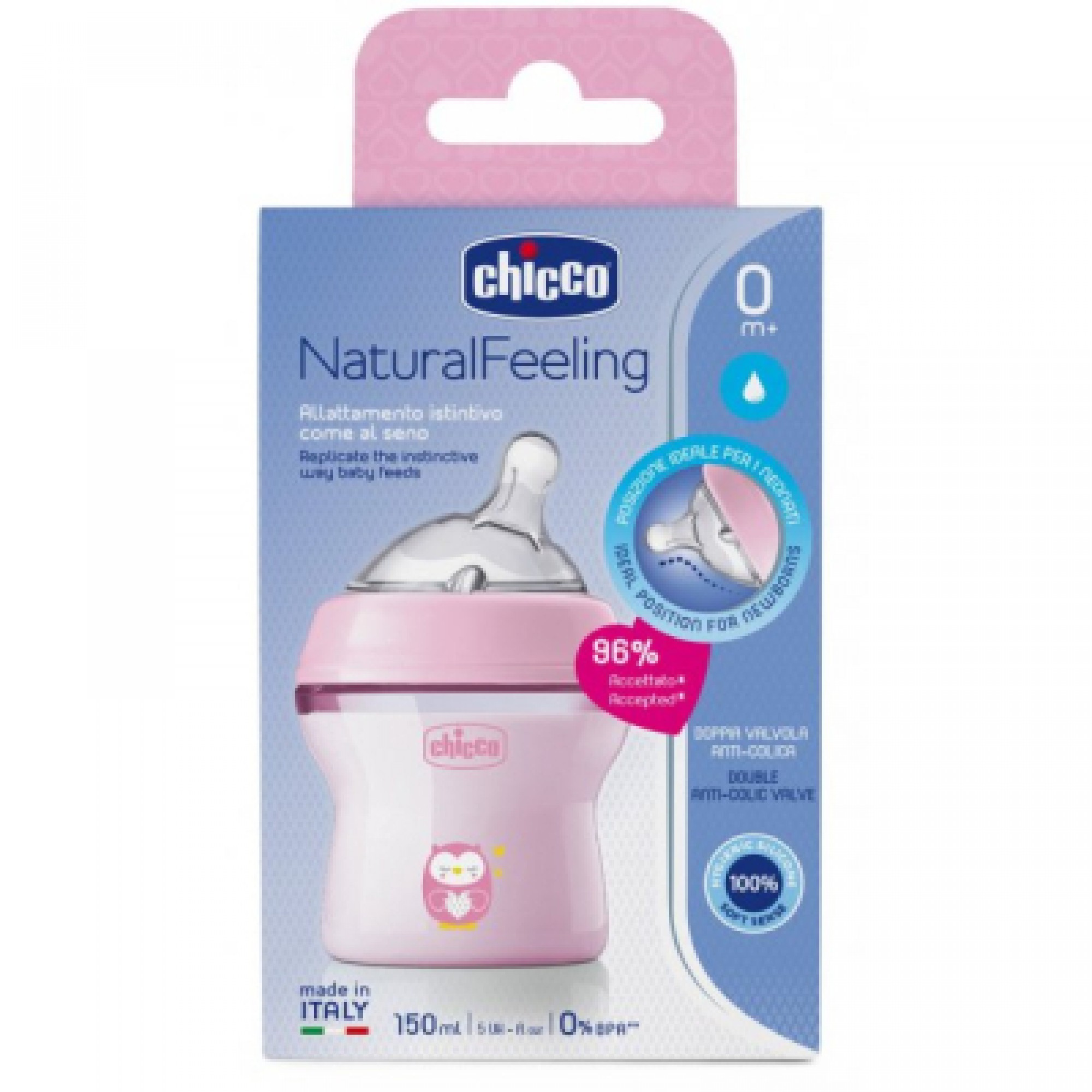 Пляшечка для годування Chicco Natural Feeling Color 150 мл +0 міс Рожева (81311.10)