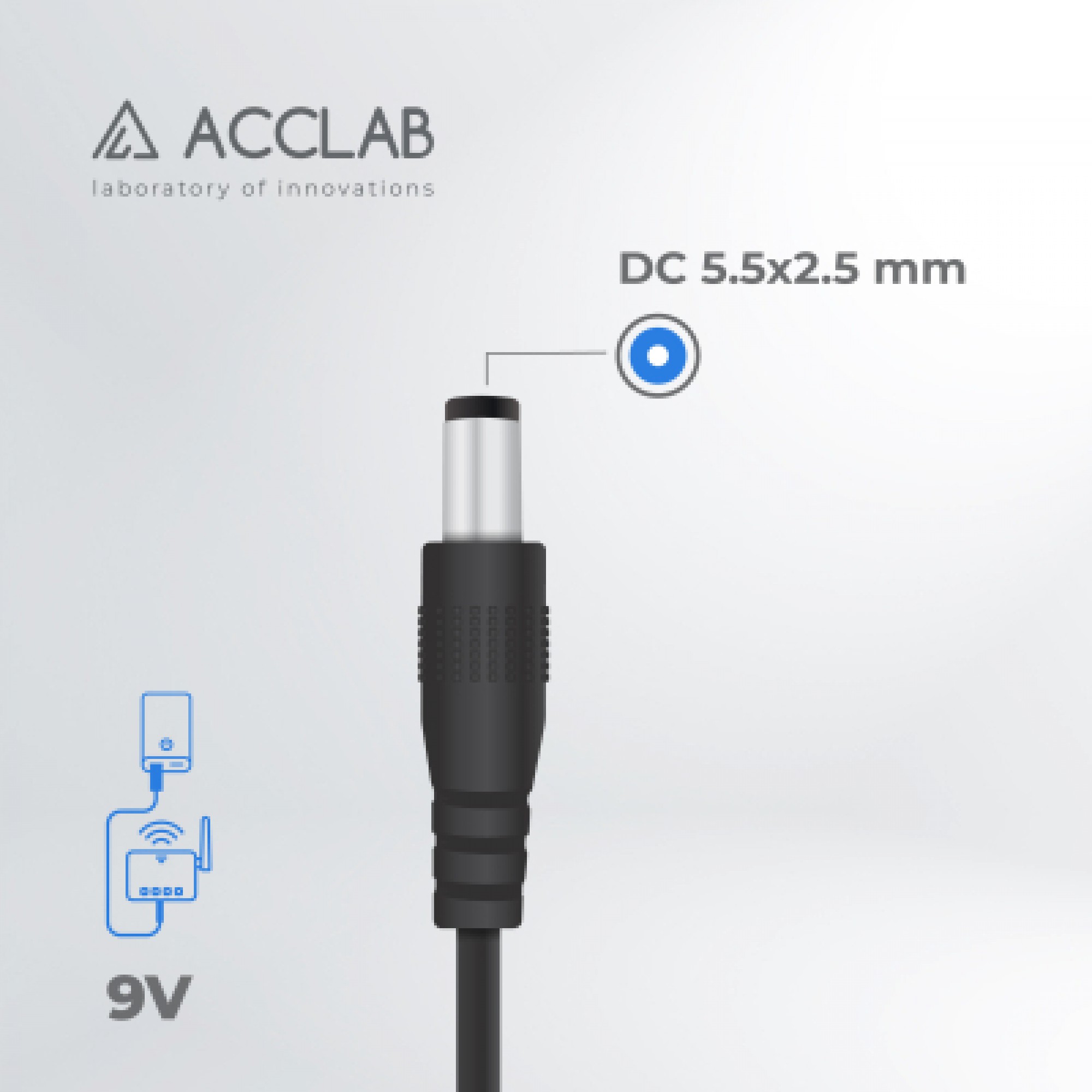 Кабель живлення USB to DC 5.5х2.5mm 9V 1A ACCLAB (1283126565113)