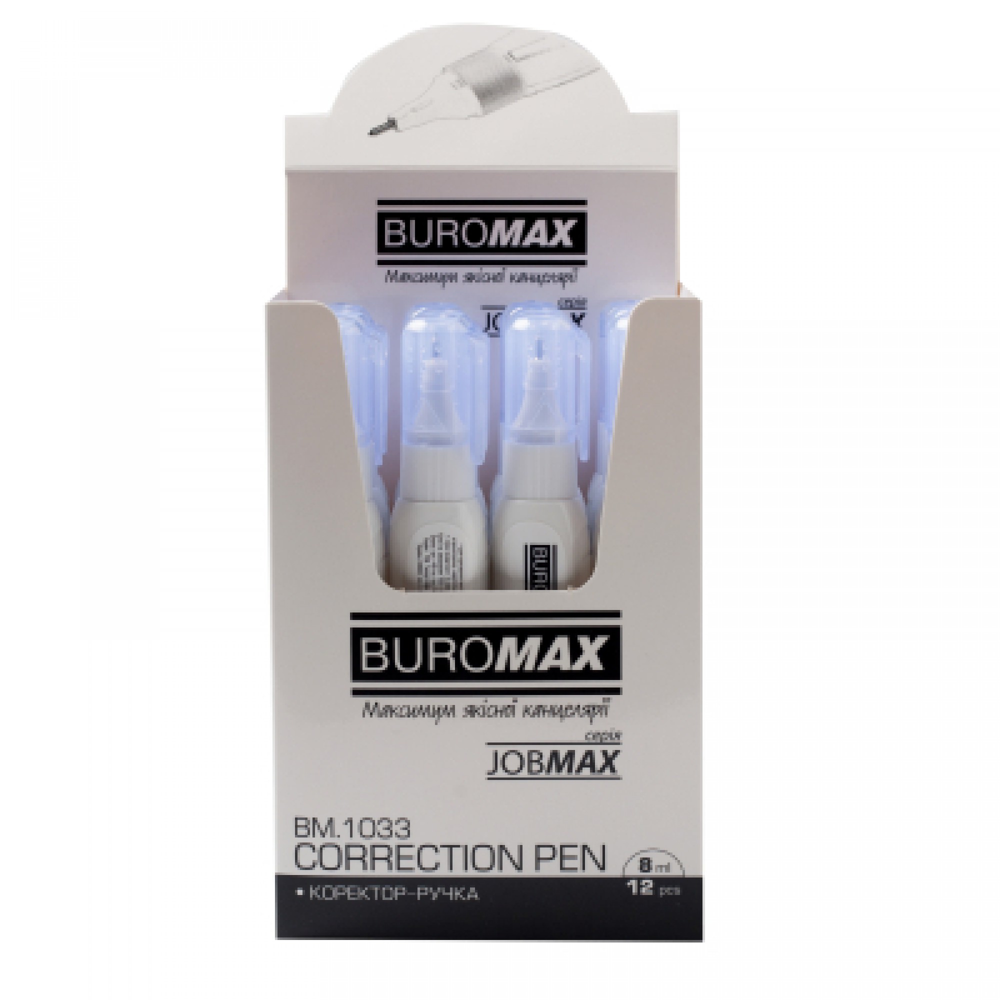 Коректор Buromax ручка 8 мл Jobmax, спиртова основа, металевий наконечник (BM.1033)