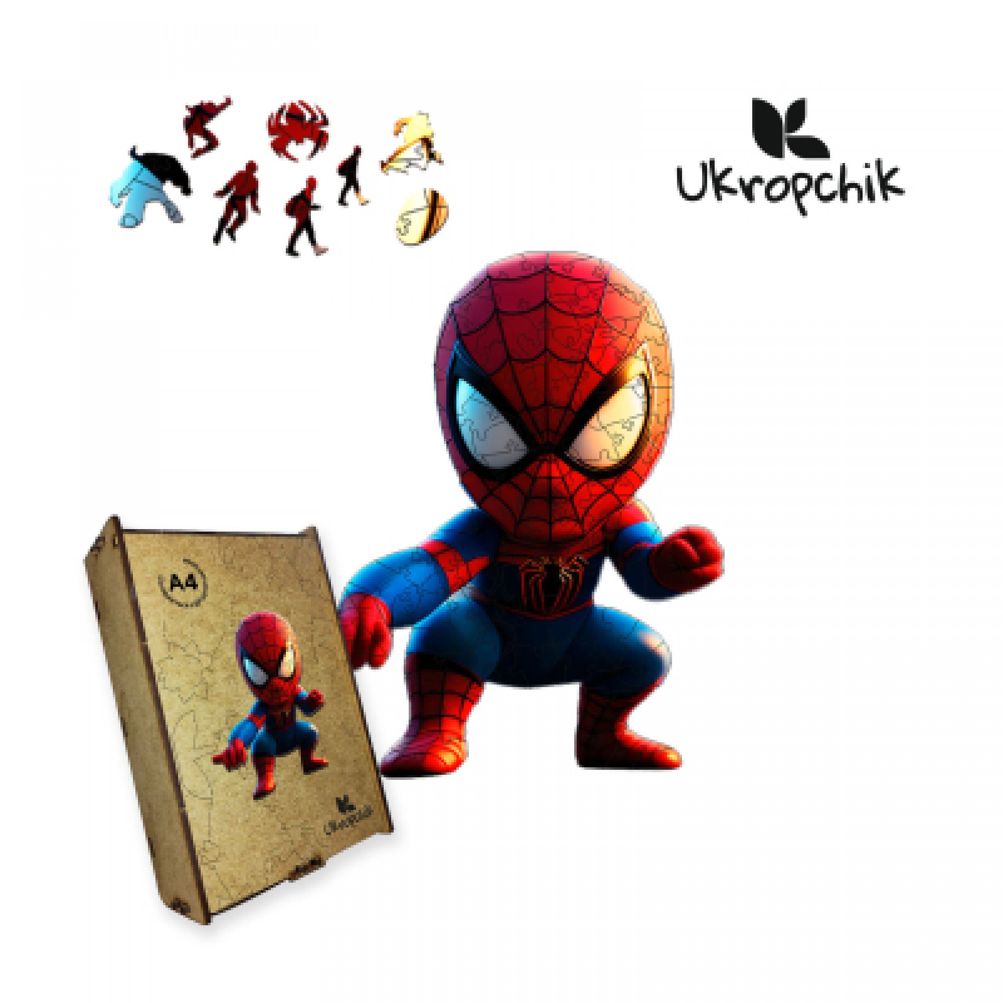 Пазл Ukropchik дерев'яний Супергерой Спайді size - M в коробці з набором-рамкою (Spider-Man Superhero A4)