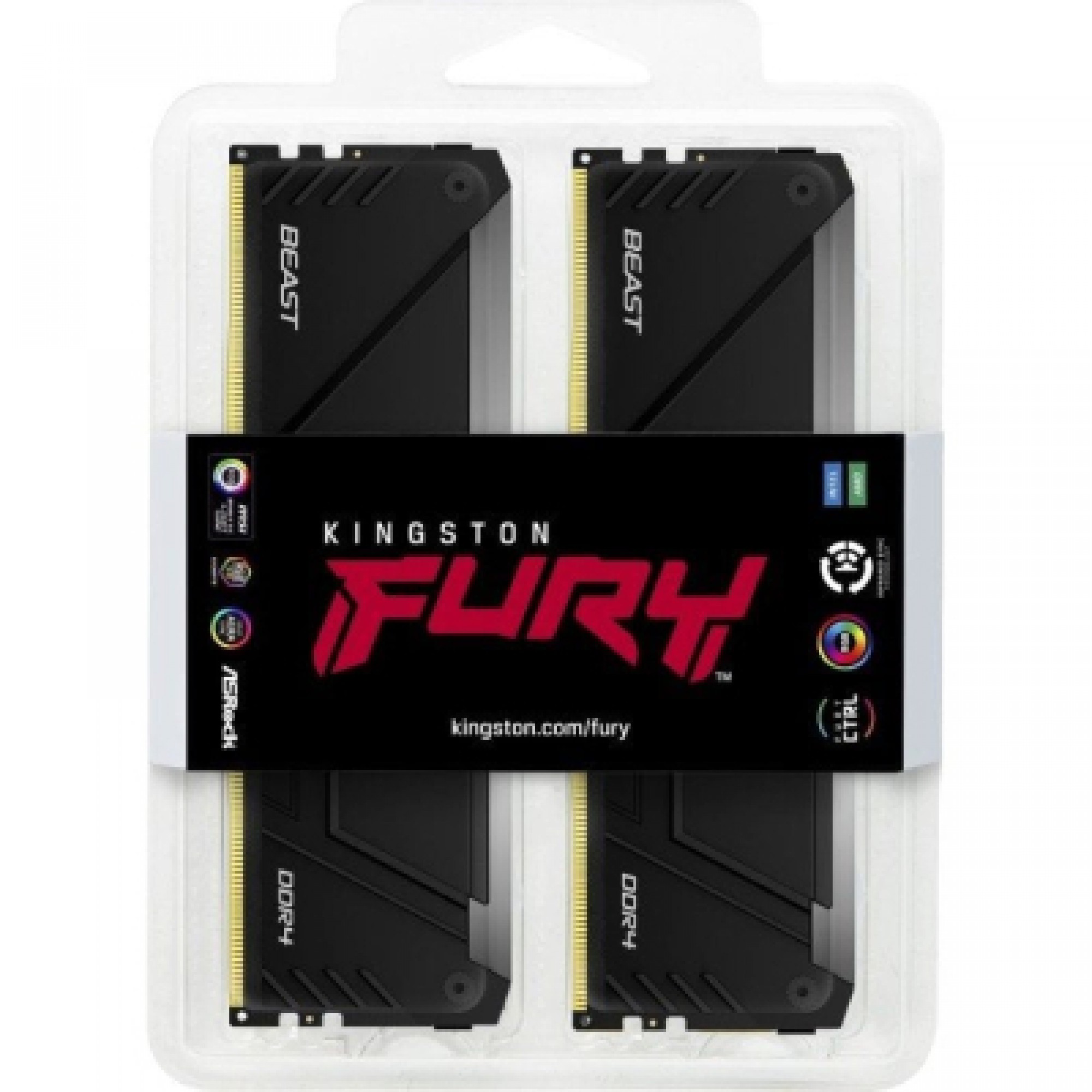 Модуль пам'яті для комп'ютера DDR4 32GB (2x16GB) 3200 MHz Beast RGB Kingston Fury (ex.HyperX) (KF432C16BB12AK2/32)