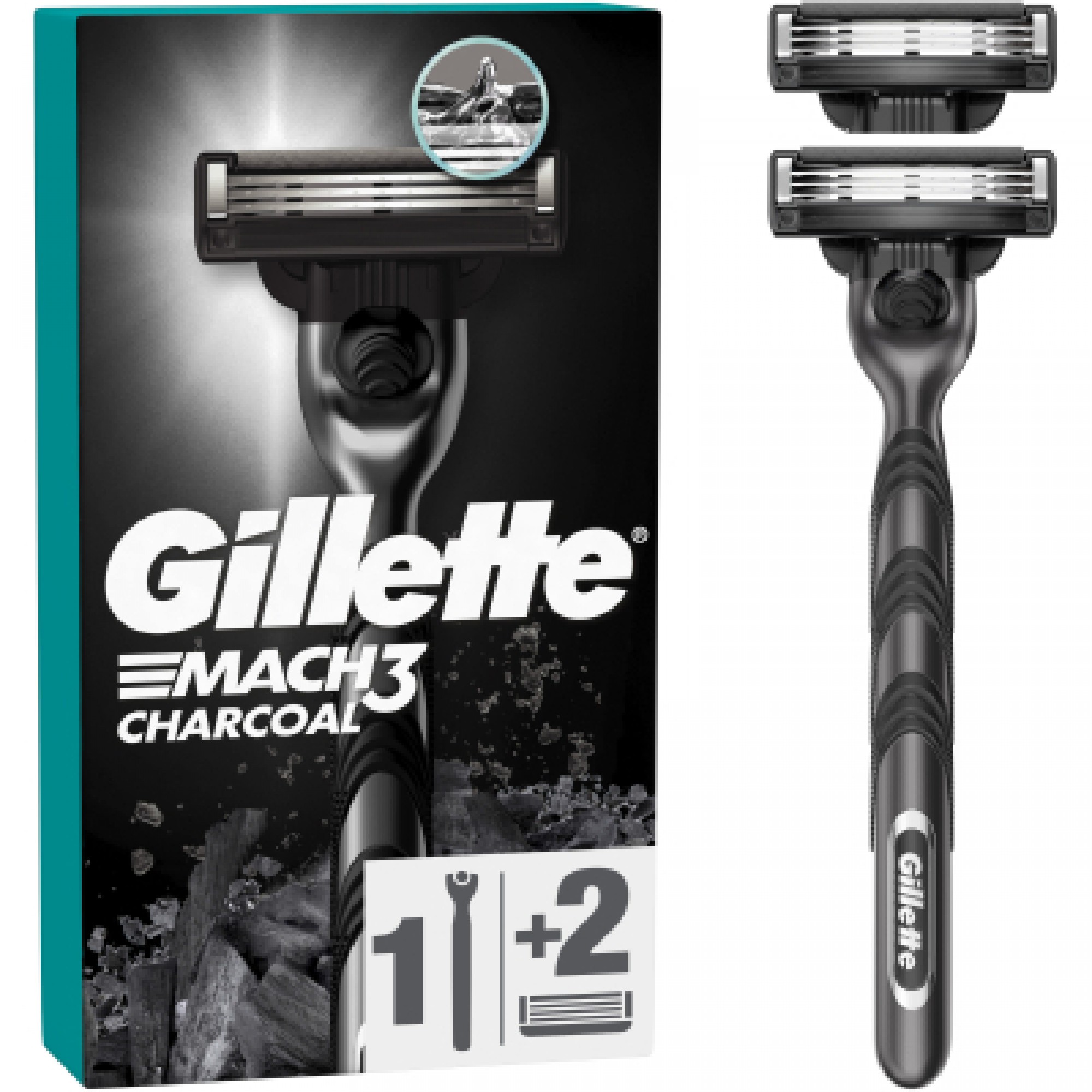 Бритва Gillette Mach3 Charcoal Деревне вугілля З 2 змінними картриджами (8700216074308)
