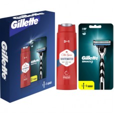 Набір косметики Gillette Станок для гоління Mach3 + 2 змінних леза + Гель для душу Old Spice 3-в-1 Whitewater 250 мл (8700216221047)