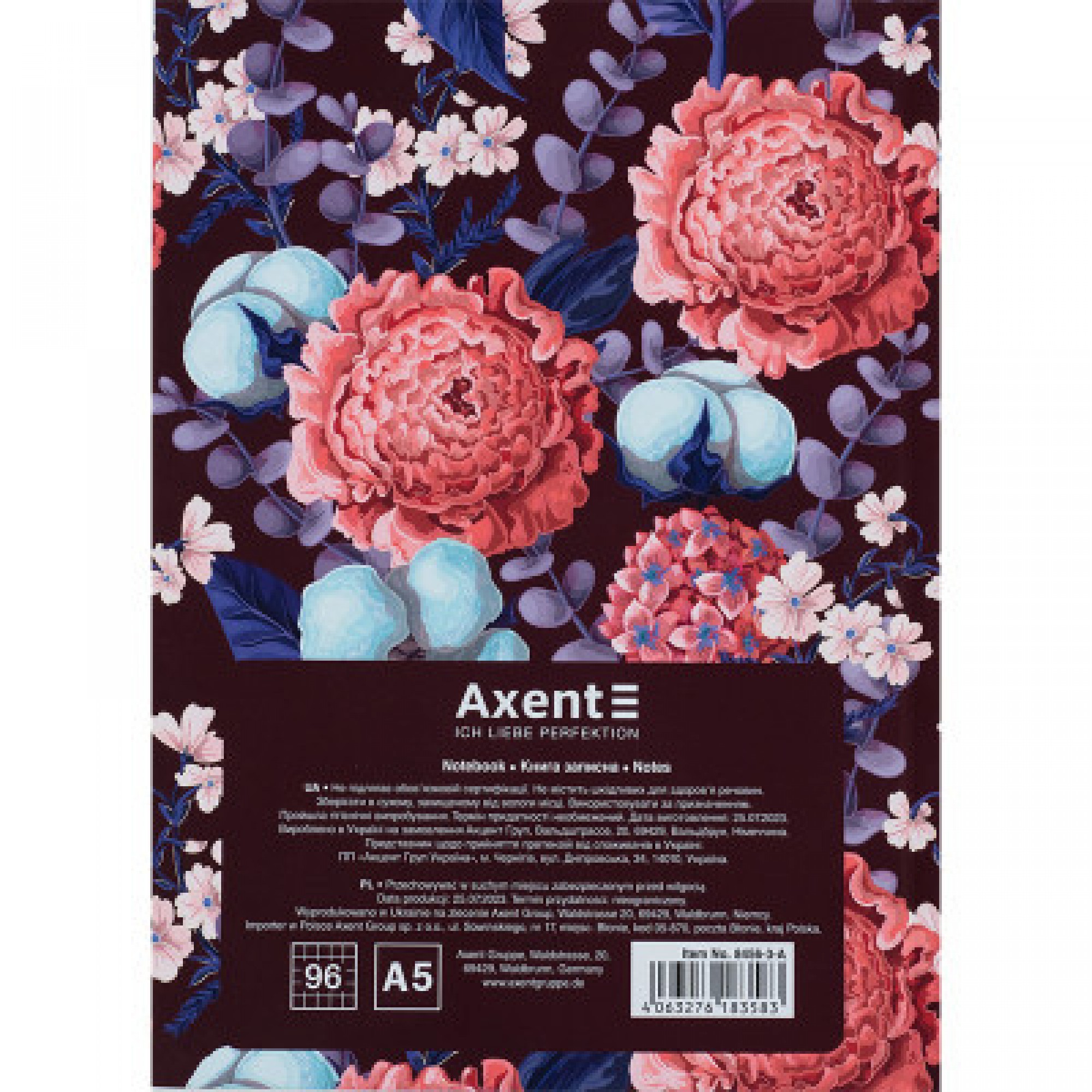 Книга записна Axent Bloom А5 тверда обкладинка 96 аркушів у клітинку Фіолетова (8456-3-A)