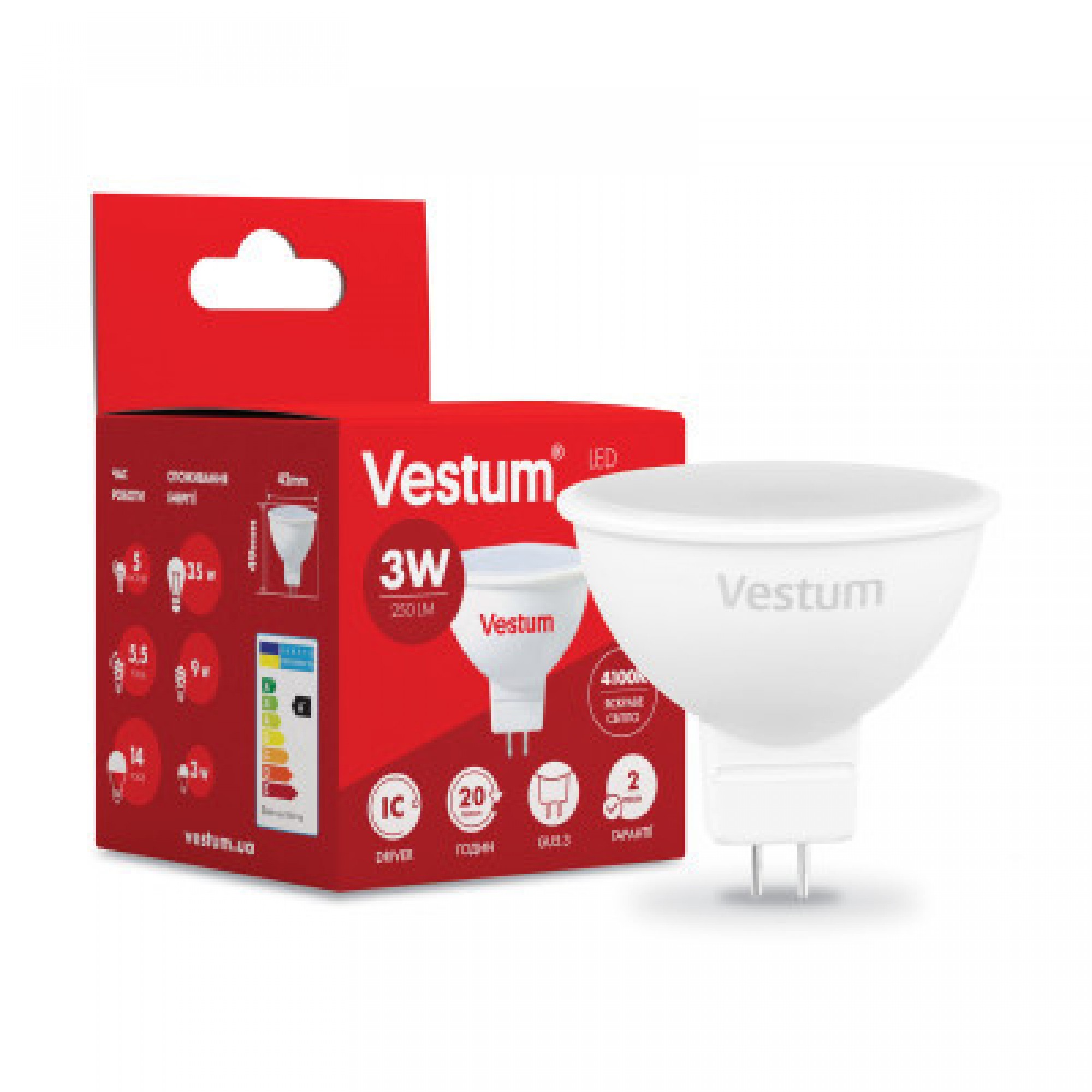 Лампочка Vestum MR16 3W 4100K 220V GU5.3 (1-VS-1501)