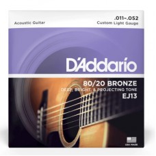 Струни для гітари D'Addario 80/20 Bronze Custom Light (11-52) (EJ13)