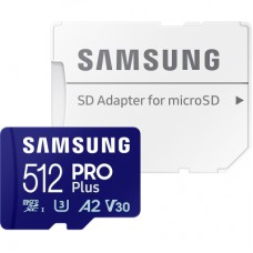 Карта пам'яті Samsung 512 GB microSDXC Pro Plus UHS-I U3 V30 A2 Class 10 + SD-adap (MB-MD512SA/EU)