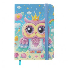 Книга записна ZiBi Owl A7 в клітинку тверда обкладинка на гумці 80 аркушів, блакитна (ZB.117102)