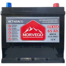 Акумулятор автомобільний NORVEGO ВЕСТА Asia EFB 65A +прав (0) (600 пуск)