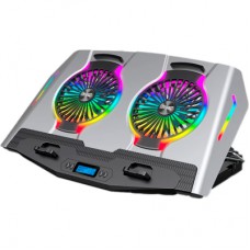 Підставка до ноутбука IceCoorel 10-18", 2*125mm 1400 RPM, 2*USB, + LCD display, 461x298x52mm, Silver (N9S)