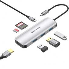 Концентратор Vention USB-C to HDMI/3xUSB 3.0/SD/TF/PD Aluminum Alloy 0.15m gray (TOJHB)