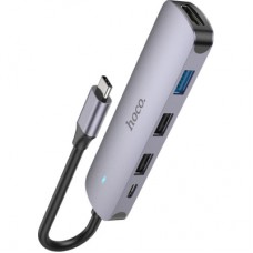 Концентратор HOCO USB-C to HDMI+USB3.0+2xUSB2.0+PD HB27 Metal Gray (6931474769329)