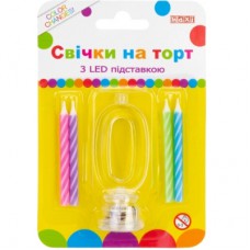 Свічка Maxi 4 шт, на торт з LED підставкою "0", що світиться (MX701007-0)