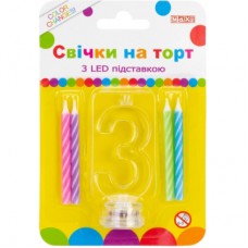 Свічка Maxi 4 шт. на торт з LED підставкою "3", що світиться (MX701007-3)