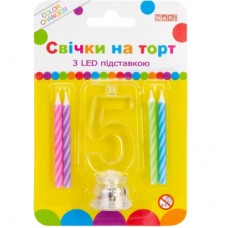 Свічка Maxi 4 шт. на торт з LED підставкою "5", що світиться (MX701007-5)