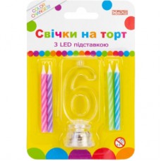 Свічка Maxi 4 шт. на торт з LED підставкою "6", що світиться (MX701007-6)