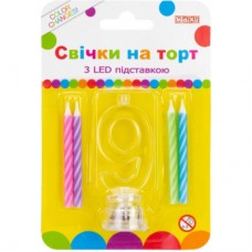 Свічка Maxi 4 шт. на торт з LED підставкою "9", що світиться (MX701007-9)