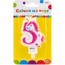 Свічка Maxi двостороння "5" із зображенням єдинорога висотою 7,62 см (MX622066-5)