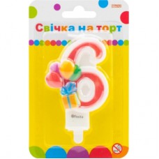 Свічка Maxi двостороння "6" із зображенням надувних кульок висотою 7,62 см (MX622069-6)
