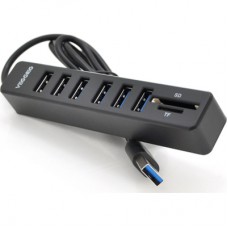Концентратор VEGGIEG USB 2.0 8-in-1 to 6xUSB 2.0 + SD/TF black/blue (V-C306/19897)