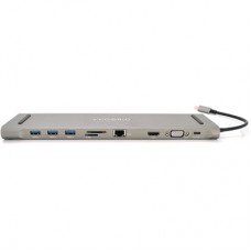 Концентратор VEGGIEG USB-C 8-in-1 USB-C + 3xUSB 3.0 + HDMI + VGA + 3.5mm + SD/TF + RJ45 0.1m silver (TC10)