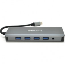 Концентратор VEGGIEG USB-C 9-in-1 USB-C + 4xUSB 3.0 + 2xHDMI + VGA + SD/TF + RJ45 0.1m silver (TC12)