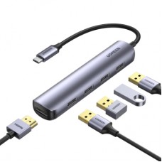 Концентратор Ugreen USB-C to 4xUSB 3.0 + HDMI CM417 gray (20197)