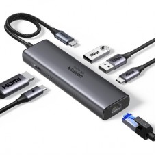 Концентратор Ugreen USB-C to HDMI + 2xUSB 3.2 + USB-C 3.2 + RJ45 + PD CM512 gray (45000)