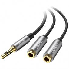 Кабель мультимедійний 3.5mm M to 2x3.5mm F 0.2m AV123 black Ugreen (10532)