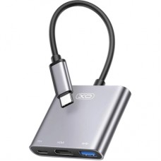 Концентратор XO USBC to USBCPD100W + HDMI 4K30Hz + USB 3.0 grey (HUB011.tranish)