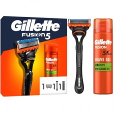 Набір косметики Gillette Станок Fusion5 з 1 змінним картриджем + Гель для гоління Fusion для чутливої шкіри 200 мл (8006530032605)