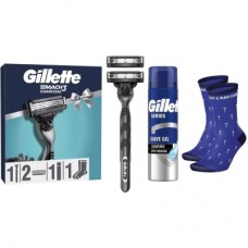 Набір косметики Gillette Станок Mach3 Charcoal з 2 змінними картриджами + Гель для гоління Series 200 мл + Шкарпетки (8006530039567)