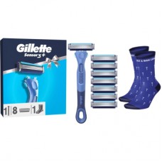 Набір косметики Gillette Станок для гоління чоловічий Sensor3 + Comfort з 8 змінними картриджами + Шкарпетки (8006530050715)