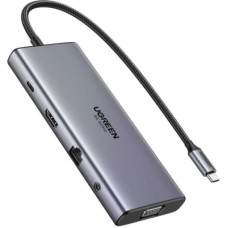 Порт-реплікатор Ugreen Dock CM639 USB3.2 Type-C->1xUSB-A3.2/1xUSB-A3.1/2xUSB-C3.2/RJ45/HDMI/VGA/RJ45/SD/TF+3.5mm PD (45520)