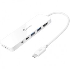 Концентратор J5create USB-C 6-in-1 2xUSB 3.1 + USB-C PD + HDMI + SD/TF + 3.5mm white (JCD373-N)