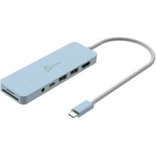 Концентратор J5create USB-C 6-in-1 2xUSB 3.2 + USB-C PD + HDMI 4K + SD/TF + 3.5mm cyan (JCD373EC-N)