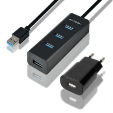 Концентратор AXAGON USB 3.1 to 4xUSB 3.0 1.2m + power adapter + cable USB to Micro 5P black (HUE-S2BP)