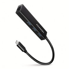 Концентратор AXAGON USB-C to 3xUSB-A + RJ45 0.2m metal black (HMC-GL3A)