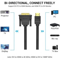 Кабель мультимедійний HDMI M to DVI M 2.0m 4K60Hz black Vention (ABFBH)