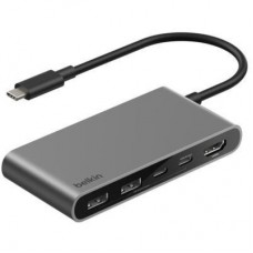 Концентратор Belkin USB-C 5-in-1 2xUSB 3.0 + USB-C + PD + HDMI 2.0 4K60Hz gray (AVC022HQSGY)