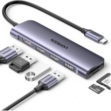 Концентратор Ugreen USB-C 6-in-1 3xUSB 3.0 + HDMI 4K@30Hz + SD/TF silver (20956A)