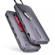 Концентратор AXAGON USB-C 12-in-1 HDMI + DisplayPort + RJ45 1000Mbps + PD100W aluminum gray (HMC-12GM2)