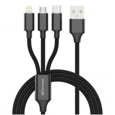 Дата кабель USB 2.0 AM to Lightning + Micro 5P + USB-C 1.0m 2.4-3A black Grand-X (PX-31B)