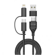Дата кабель USB-C + USB-A to Lightning + Micro 5P + USB-C 1.0m 2.4-3A black Grand-X (PX-41B)