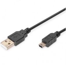 Дата кабель USB 2.0 AM to Mini 5P 3.0m black Digitus (AK-300130-030-S)