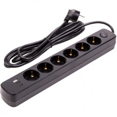 Мережевий фільтр живлення PowerPlant 3м, 6 розеток, USB (YS-N6086/3c) (EX610662)
