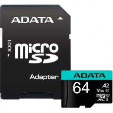 Карта пам'яті ADATA 64GB microSD class 10 UHS-I U3 V30 A2 Premier Pro SD 6.0 (AUSDX64GUI3V30SA2-RA1)