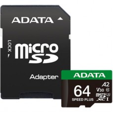 Карта пам'яті ADATA 64GB microSD class 10 UHS-I U3 V30 A2 Speed Plus (UD64GUI3V30A2SP-RA1)